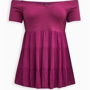 Off shoulder babydoll top - mulberry